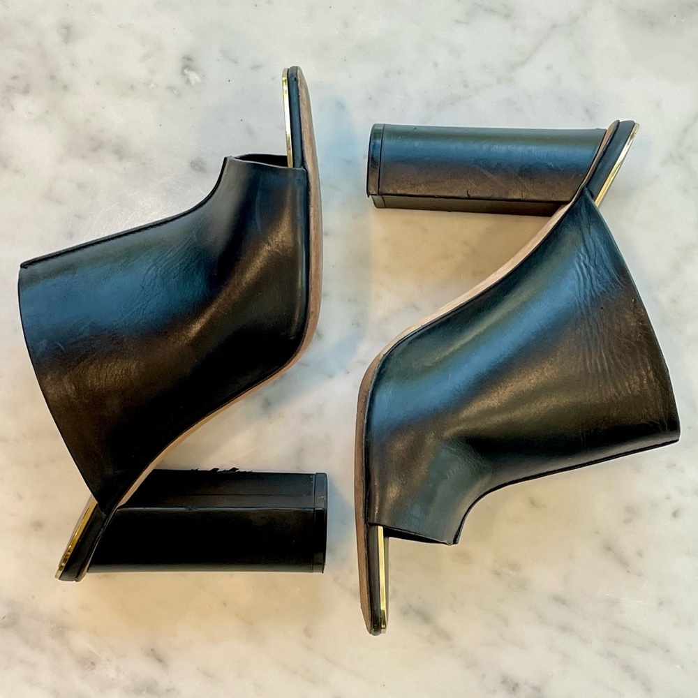 Celine Leather Slides, black w/gold trim, 4” block heel, EUC, 36.5 - Picture 2 of 14